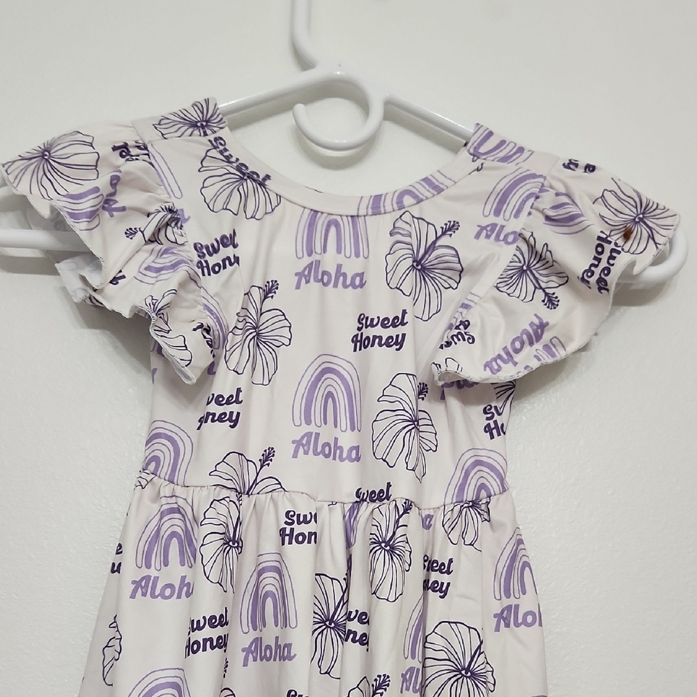 SweetHoney Aloha Kids Dress - Purple and White - Picture 2 of 4